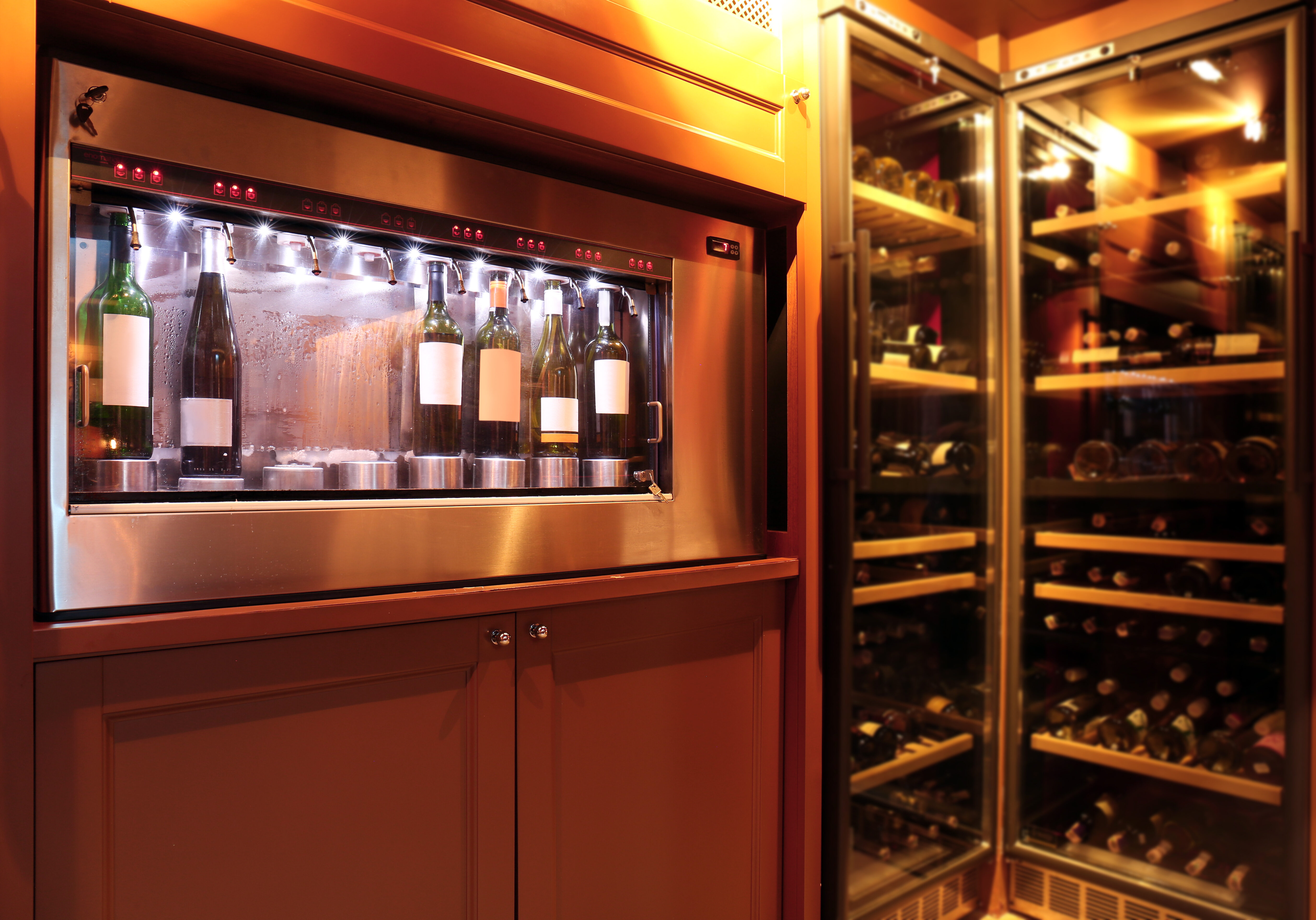 LEDs illuminating wine fridge